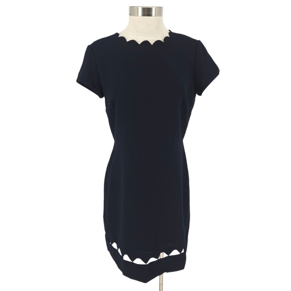 Club Monaco Dresses & Skirts - Club Monaco Milancey Fit Flare Dress Navy Blue Short Sleeve Cutout Scallop 10